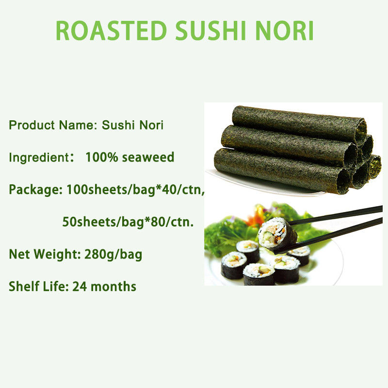 Dunkle Farbe 19*21cm Röstliche Nori Algen Nori Blatt 280g 100Blätter